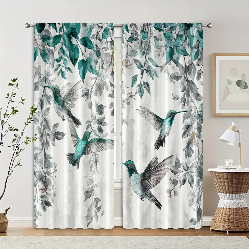 Minimalistischer Vorhang mit Buntem Kolibri Druck Polyester für Wohnzimmer Schlafzimmer Fenster 2 Stück/Set Kaufschwan®