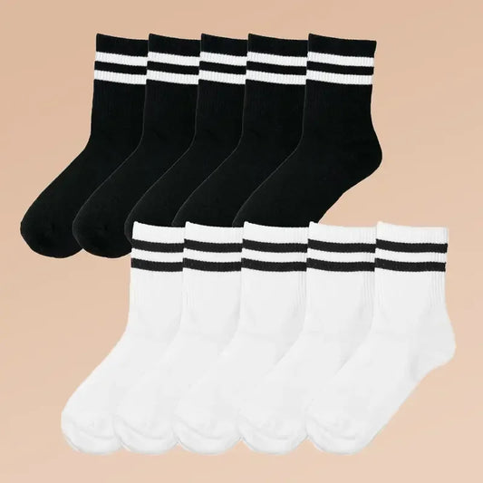 5/10 Paare Damen Gestreifte Kniestrümpfe | Bequeme & Atmungsaktive Mittellange Socken & Strümpfe Kaufschwan® 10 Paare Gemischt