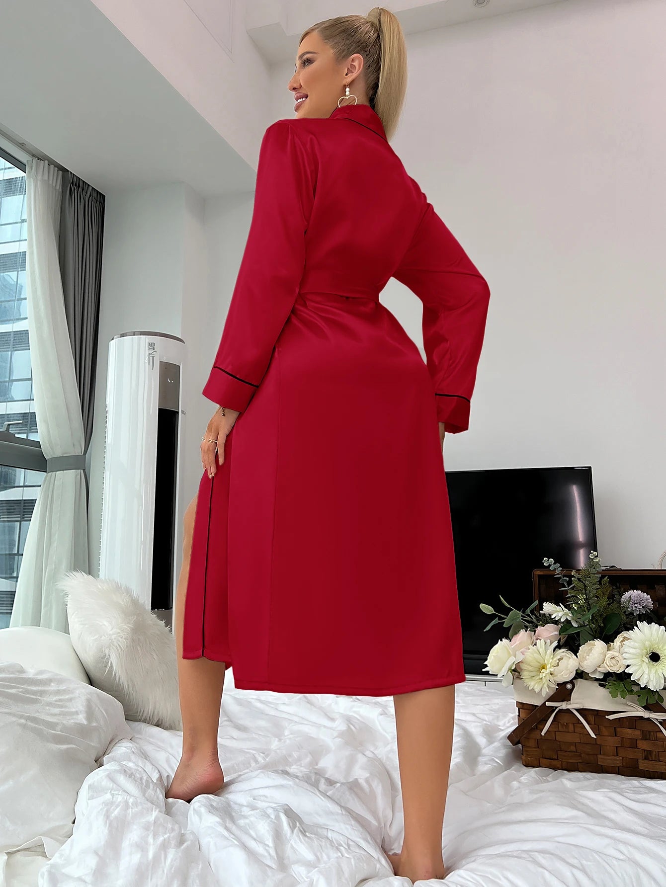 Damen Eis-Seide Nachtkleid mit Sommer-Morgenmantel – Zweiteiliges Set, Dünn & Elegant Kaufschwan®