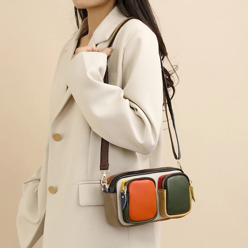 Hochwertige Leder Messenger Bag – Luxus Damen Schulter Handtasche mit Mehreren Fächern & Modische Geldbörse