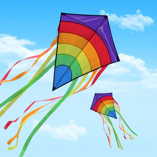 Bunter Regenbogen-Drachen in Rautenform – Kinderdrachen mit Langem Schwanz für Anfänger, Strand und Freizeit im Freien Kaufschwan®