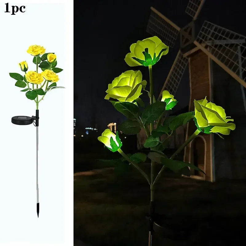 5-Köpfe Solarlichter – Außen Dekorative Rosenblumen Rasenlampe für Hof, Terrasse, Garten & Weihnachtsdekoration Kaufschwan® Gelb