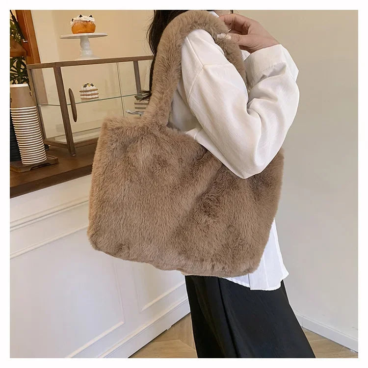 Herbst Winter Plüsch Tote Bag – Damen Modische Schultertasche | Vielseitige Ins Style Handtasche mit Laptopfach Kaufschwan®