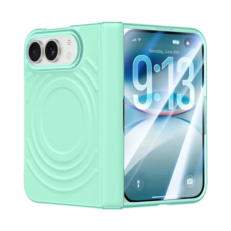 Luxuriöse Magnetische Lederhülle für iPhone Duo – MagSafe-Kompatible Schutzhülle mit Kabellosem Laden, Schutzfolie, Scharnier- und Stoßschutz Kaufschwan® Grün iPhone Duo
