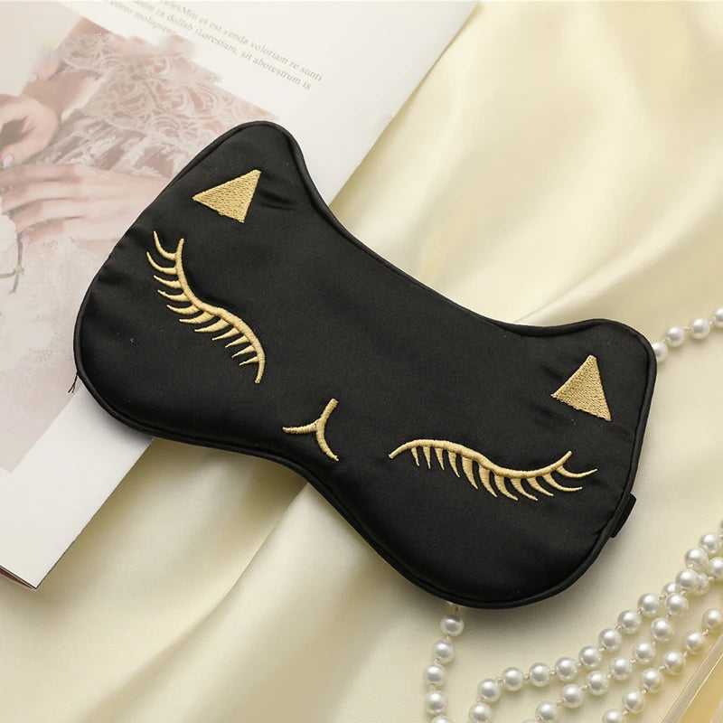 Katzen Design-Schlafmaske | Nachtmaske Augenabdeckung | Glatte & Atmungsaktive Augenbinde für Damen & Herren | Fuchs-Design für Reisen & Entspannung Kaufschwan® Schwarz
