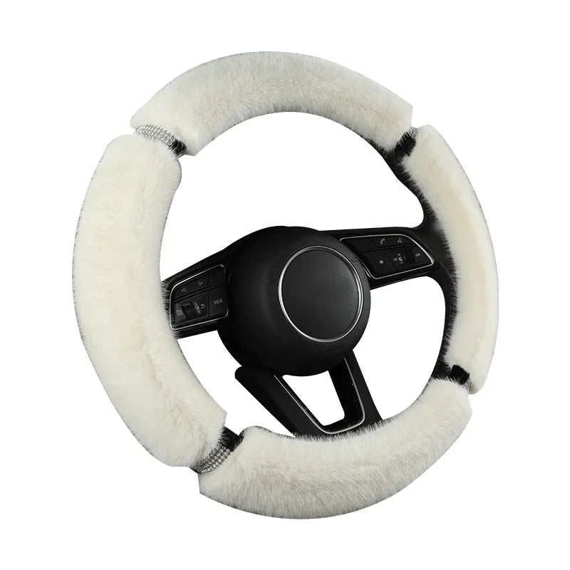 Warmer Rosa Wildleder-Lenkradbezug – Universeller Rutschhemmender Schutzbezug für 38CM Autolenkräder Kaufschwan® Weiß