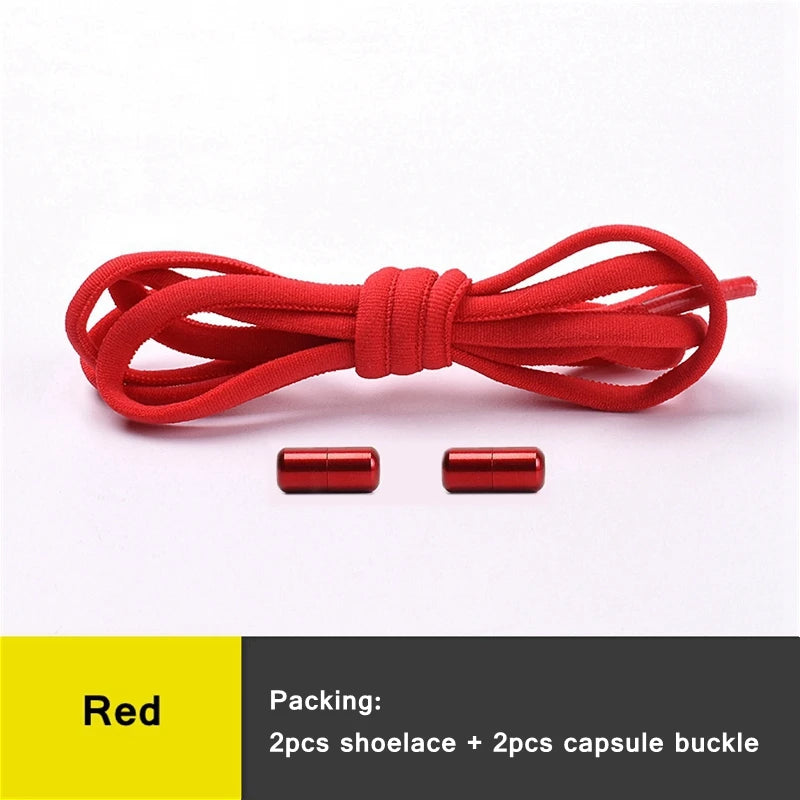 21 Farben No-Tie Schnürsenkel – Elastische Laces mit Rundem Metallverschluss | Schnelle Slip-On Sneaker Laces für Damen & Herren, 1 Paar Kaufschwan® Rot 100cm