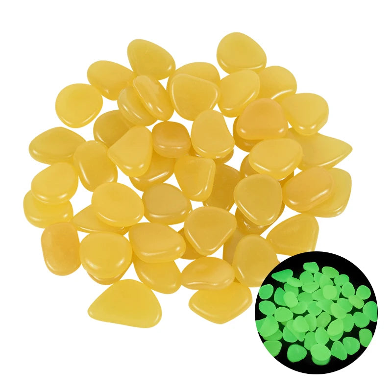 25/50 Stück Leuchtende Gartensteine – Glow-in-the-Dark Kiesel für Wege, Gartenpfade, Terrasse & Rasen Dekoration Kaufschwan® Dunkelgelb 25 Stück