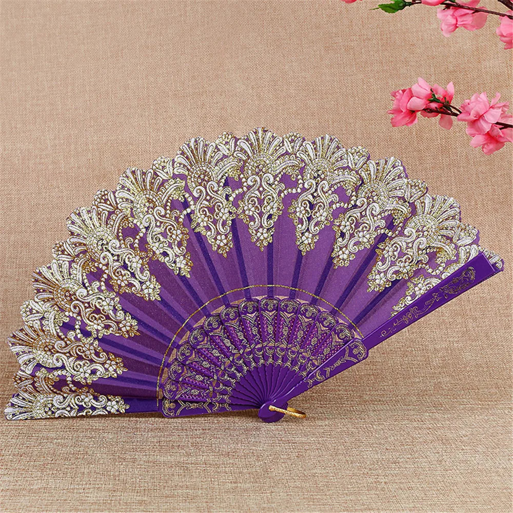 Retro Faltfächer | Kunststoff mit Goldpuder | Weißer Hochzeits- & Partyfächer im Chinesischen Stil Kaufschwan® Design 2