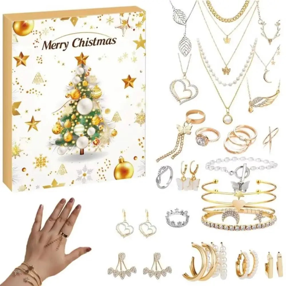 Weihnachtskalender mit Schmuck – Überraschungskalender mit Armband & Schmuckzubehör aus Metalllegierung für Weihnachten und Neujahr