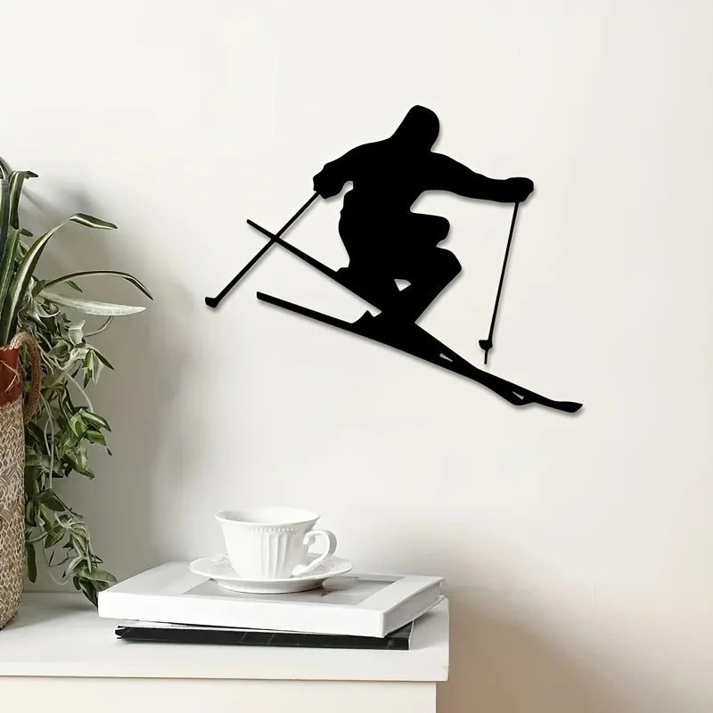 Art Deco Skifahrer Metall Wandbild – Dynamische Ski Silhouette Dekoration Kaufschwan®