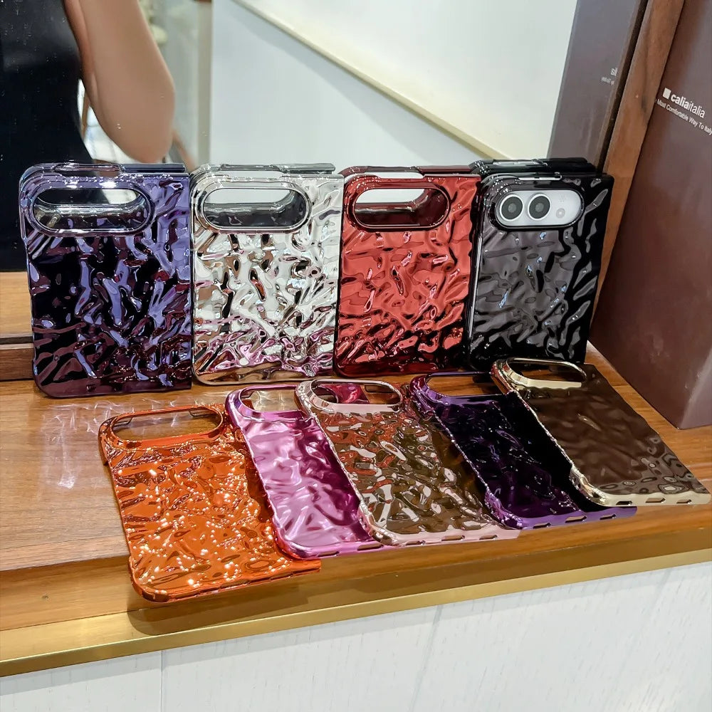 Galvanisierte Schutzhülle mit Wasserwellenstruktur für iPhone Duo Fold – Farbige Hart-PC-Hülle mit Stoß- und Scharnierschutz Kaufschwan®