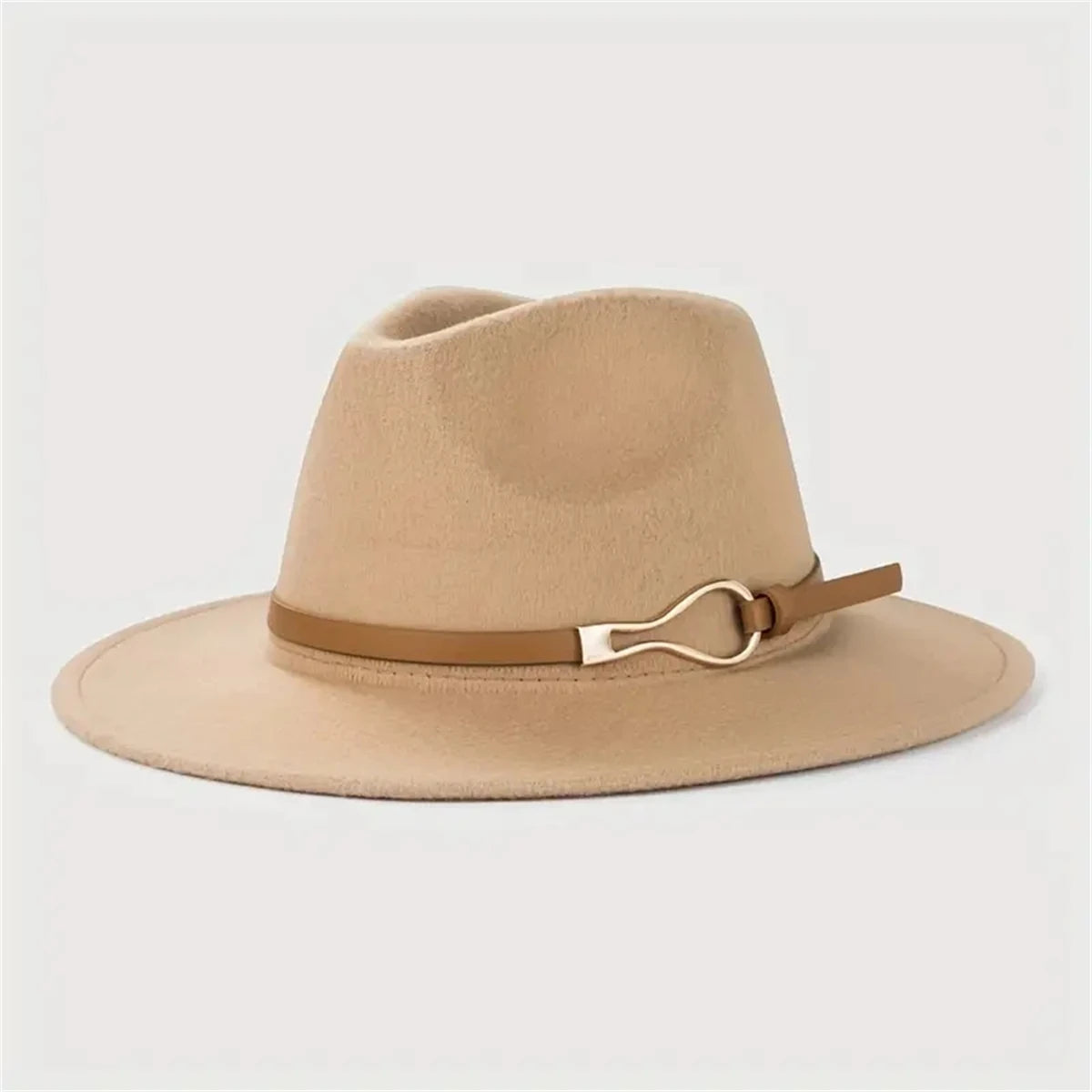 Damen Western Cowboy Hut – Stylischer Flachkrempen-Wollhut mit Leder Schnalle, Jazz-Accessoire für Herren Kaufschwan® Khaki 57cm