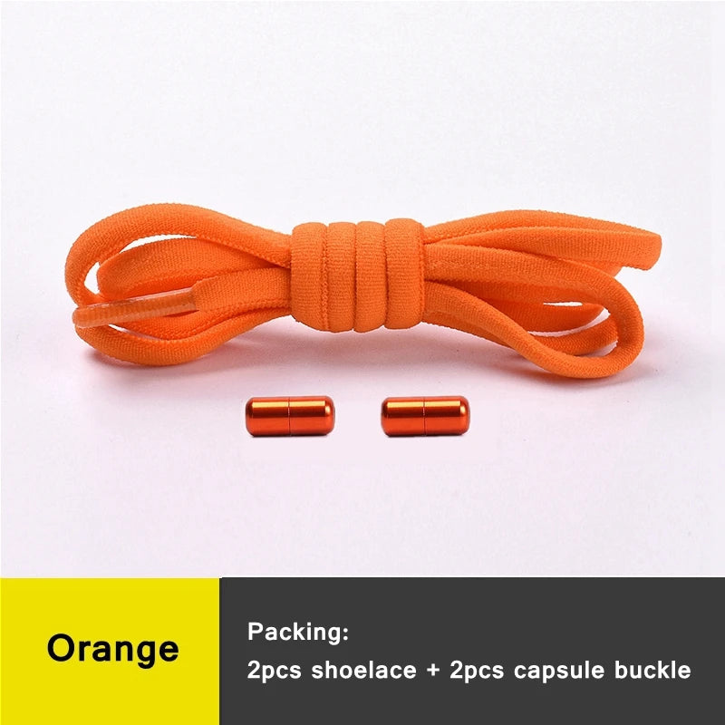 21 Farben No-Tie Schnürsenkel – Elastische Laces mit Rundem Metallverschluss | Schnelle Slip-On Sneaker Laces für Damen & Herren, 1 Paar Kaufschwan® Orange 100cm