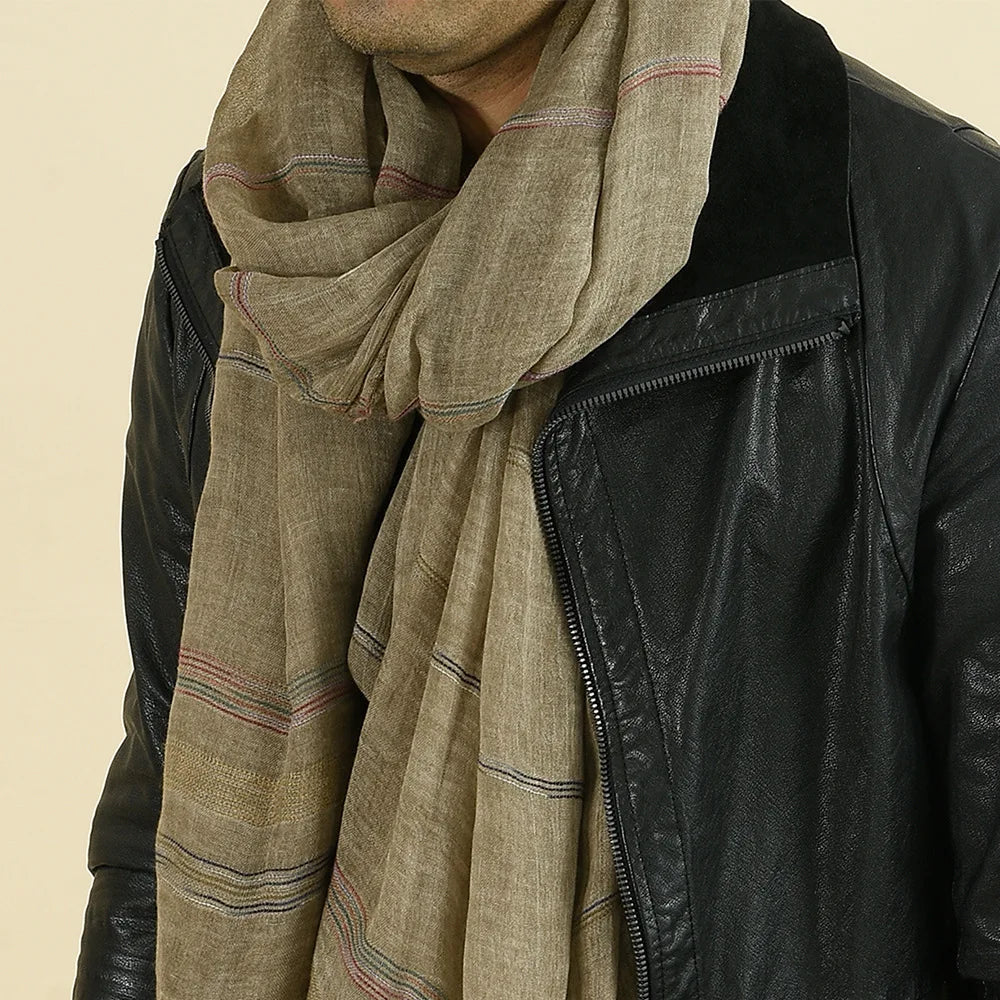 Weicher Bandana Schal | Baumwolle-Leinen Garngefärbt Gestreift | Langes Schal-Tuch mit Fransen für Herren Kaufschwan®