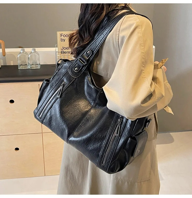 Damen Schultertasche – Hochwertige Kunstleder Handtasche mit Kontrastfarben | Weiches Innenfach & Reißverschluss Kaufschwan®