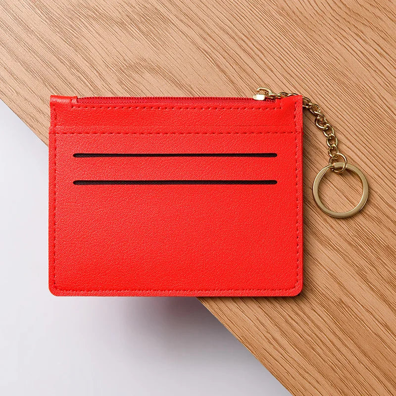 Mini-Kartenetui für Damen & Herren – Schmale Geldbörse mit Reißverschluss für Ausweis, Karten, Münzen & Bargeld Kaufschwan® Rot