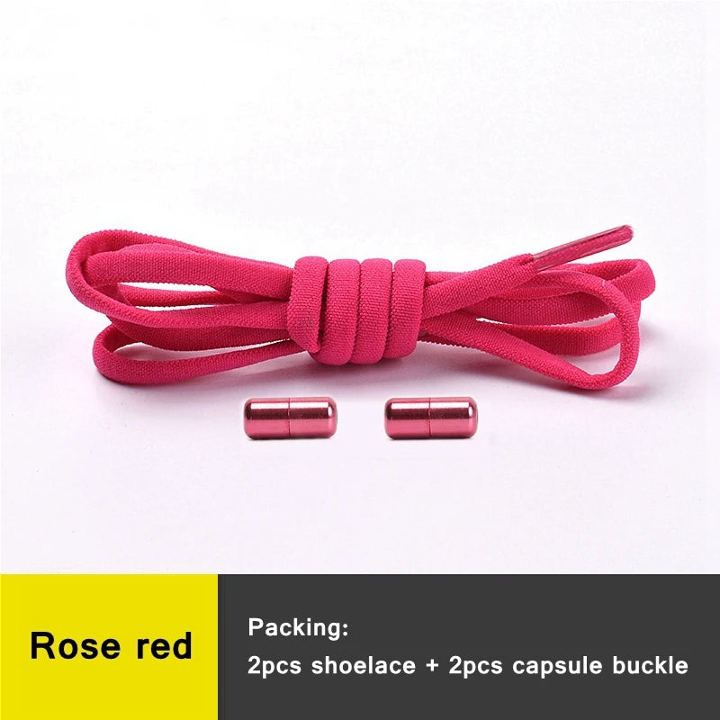 21 Farben No-Tie Schnürsenkel – Elastische Laces mit Rundem Metallverschluss | Schnelle Slip-On Sneaker Laces für Damen & Herren, 1 Paar Kaufschwan® Rosenrot 100cm