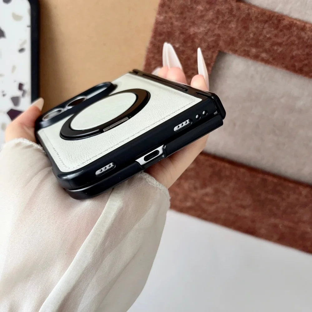 Luxuriöse Retro-Schutzhülle in Lederoptik für iPhone Duo 18 Fold und 18 Duo – Magnetische MagSafe-Kompatible Hülle mit Drehbarem Ständer und Stoßschutz Kaufschwan®