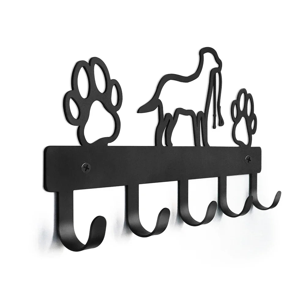 Metall Wandhaken mit Pfotenmotiv – Hundehalter mit 5 Haken | Wandorganizer aus Eisenkunst für Schlüssel, Leinen & Jacken