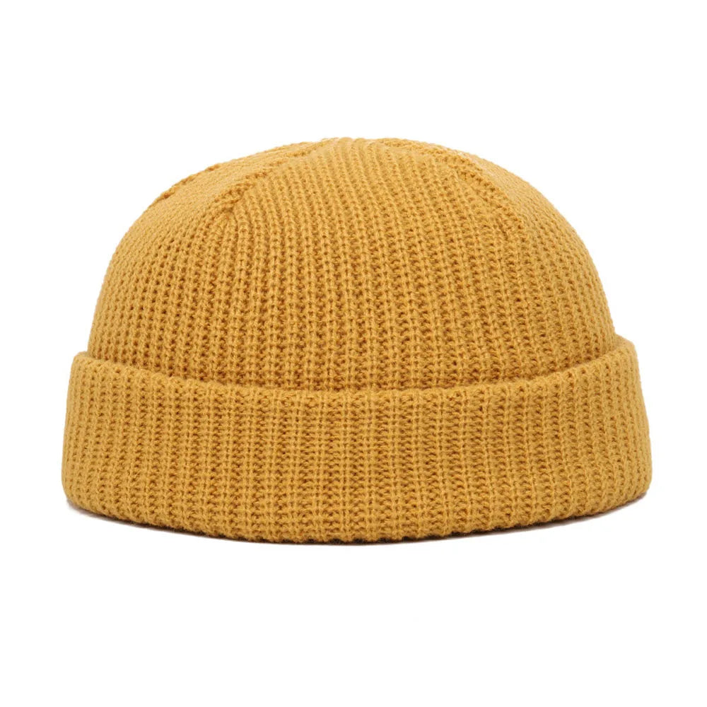 Winter Strickmütze – Kurze Hip Hop Cap | Unisex Elastische Wollmütze für Damen & Herren Kaufschwan® Dunkelgelb Einheitsgröße