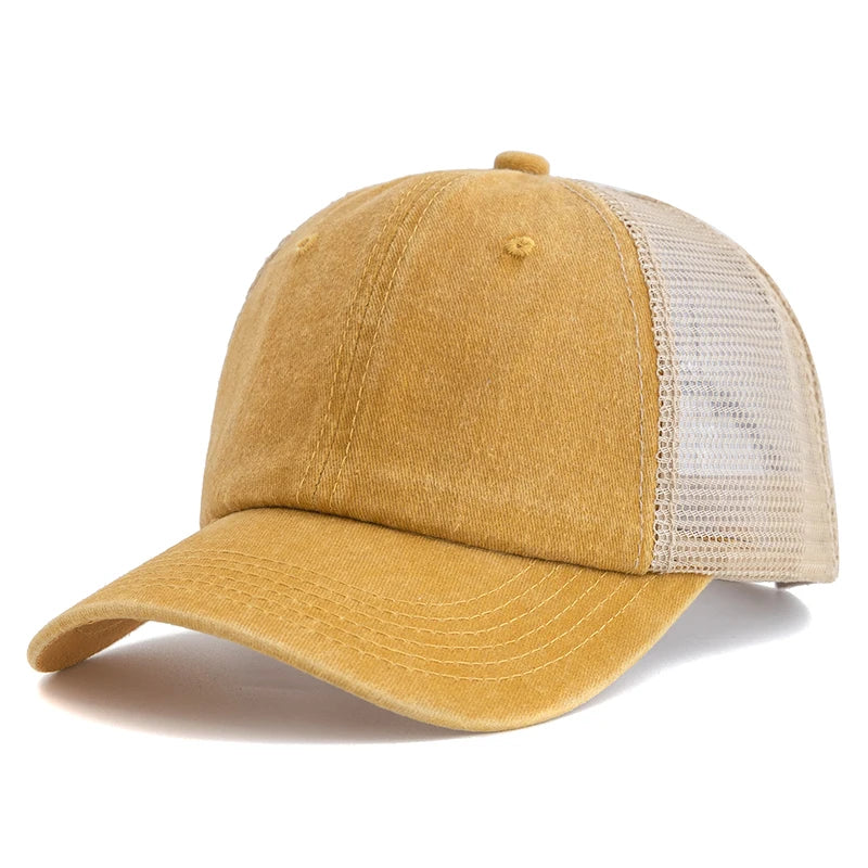 Hot Sale Unisex Trucker Hut | Mehrfarbige Einfarbige Baseballkappe | Washed Cotton Kappe für Herren & Damen Kaufschwan® Gelb 55cm-60cm