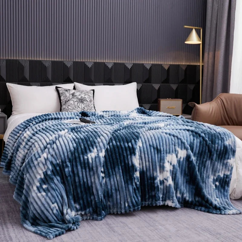 Hochwertige Flanell Fleece Decke – Dicke, warme Überwurfdecke für Einzel-, Queen- & King-Betten, Kariert Sofa-Decke Kaufschwan® Nebliges Nachtblau 100X150cm About0.4kg