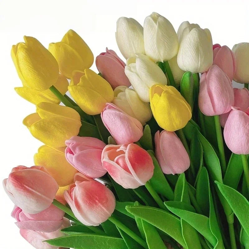 10 Stück 29cm Gelbe Künstliche Tulpen – Realistische Tulpen mit Natürlicher Haptik für Zuhause, Garten & Hochzeitsdekoration | Kunstblumenstrauß Kaufschwan® Bunt 10 Stück