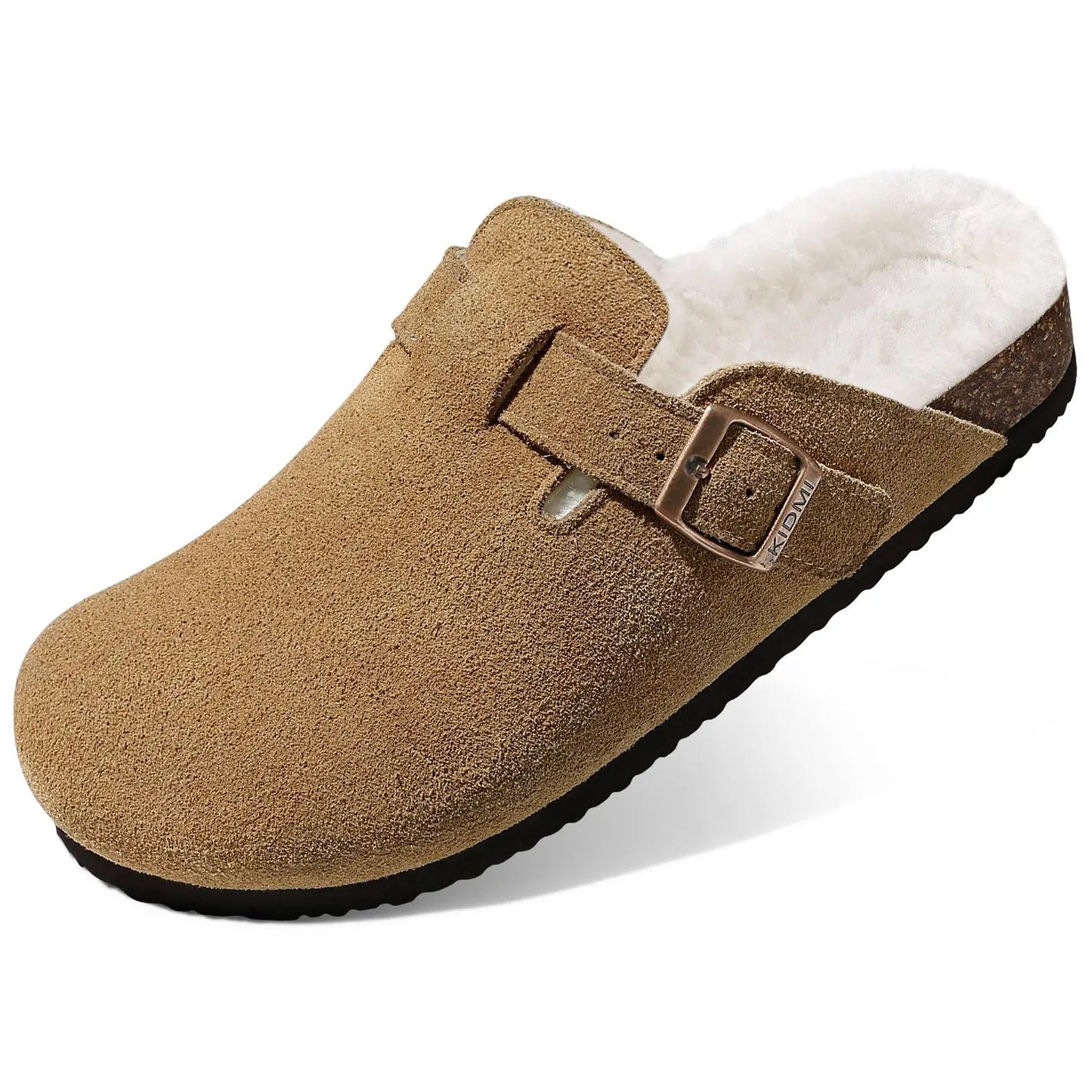 Klassische Winter-Pantoffeln | Unisex Fell-Suede Clogs | Kuschelige Hausschuhe mit Verstellbarer Schnalle & Kork-Fußbett