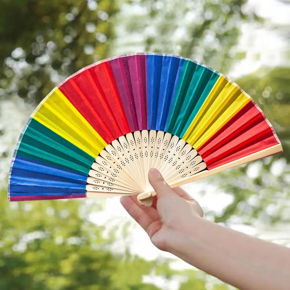 Regenbogen Faltfächer | Bambusrahmen | Wasserdicht & Bunte Farben | Handfächer für Zuhause & Veranstaltungen Kaufschwan®