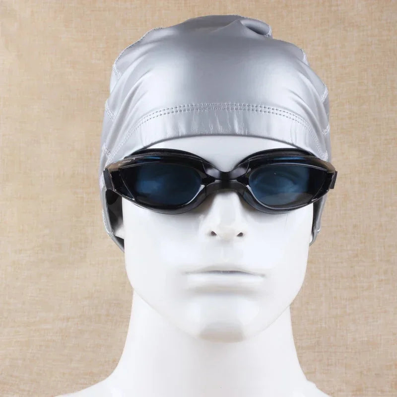 Wasserdichte PU Stoff Schwimmkappe – Ohrenschutz & Langhaar Schutz | Große Badehaube für Männer & Frauen