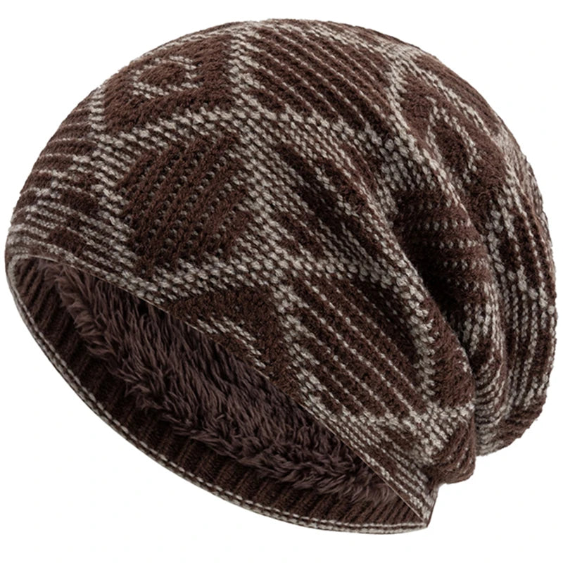 Unisex Winter Mütze – Farbblockierte Diamant-Strickmütze mit Plüschfellfutter | Warme Outdoor-Mütze für Damen & Herren Kaufschwan® Kaffee 56cm-60cm