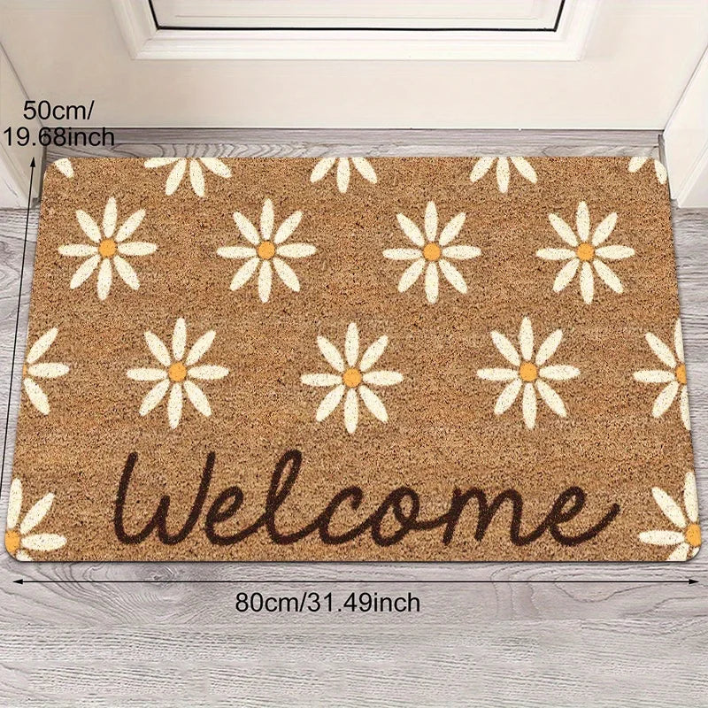Willkommensmatte – Goldene Diamant Plüsch mit Blumenmuster, Maschinenwaschbar für Haustür & Veranda Kaufschwan®