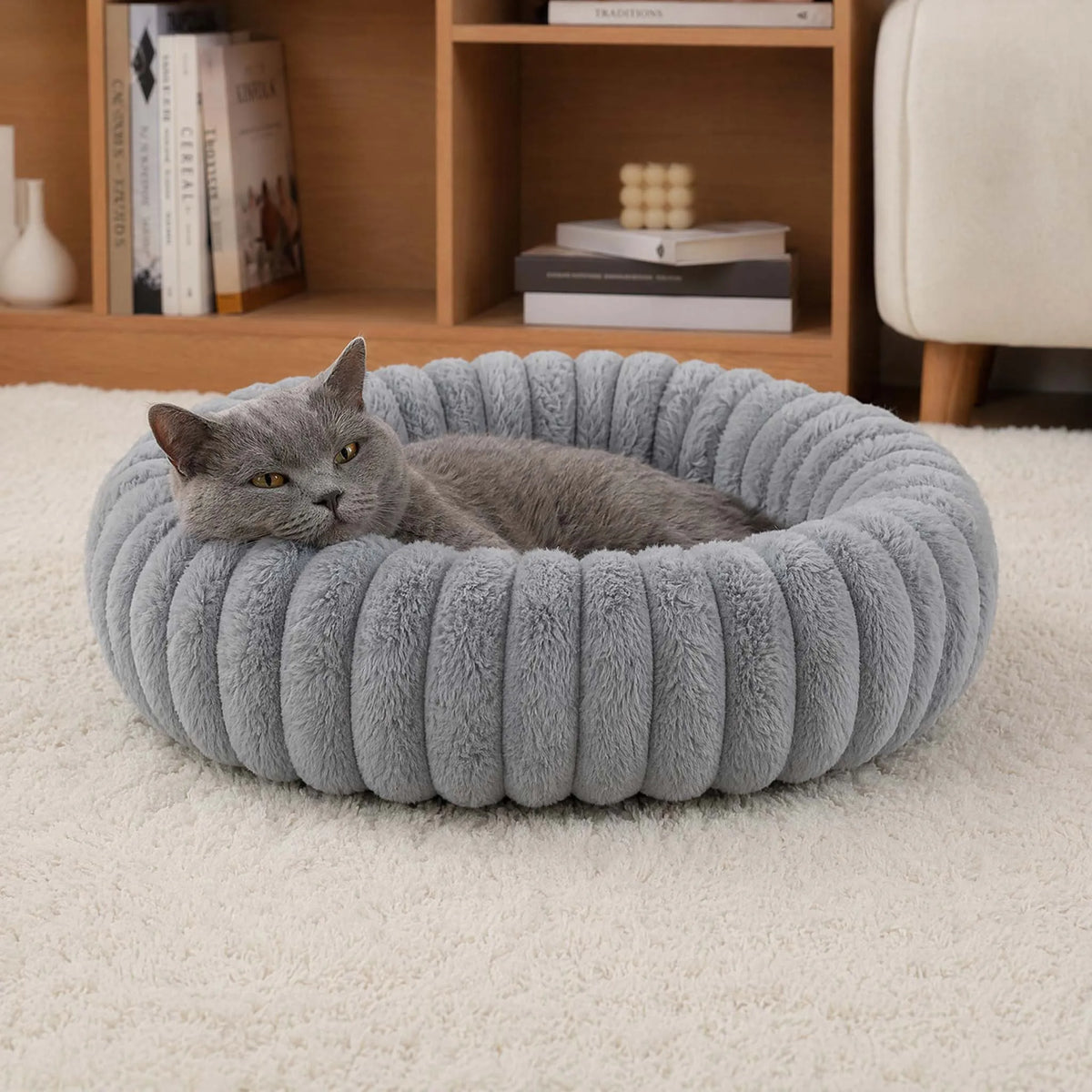 Warmes Rundes Donut-Katzenbett für Katze – Extraweiches Plüschbett & Kuscheliges Schlafnest Kaufschwan®