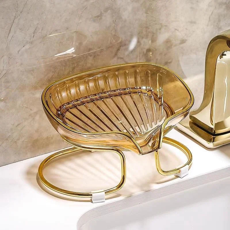 Seifenablage mit Goldrand – Eckiger Bad-Organizer mit Abfluss für Seife & Schwamm Kaufschwan® Gold