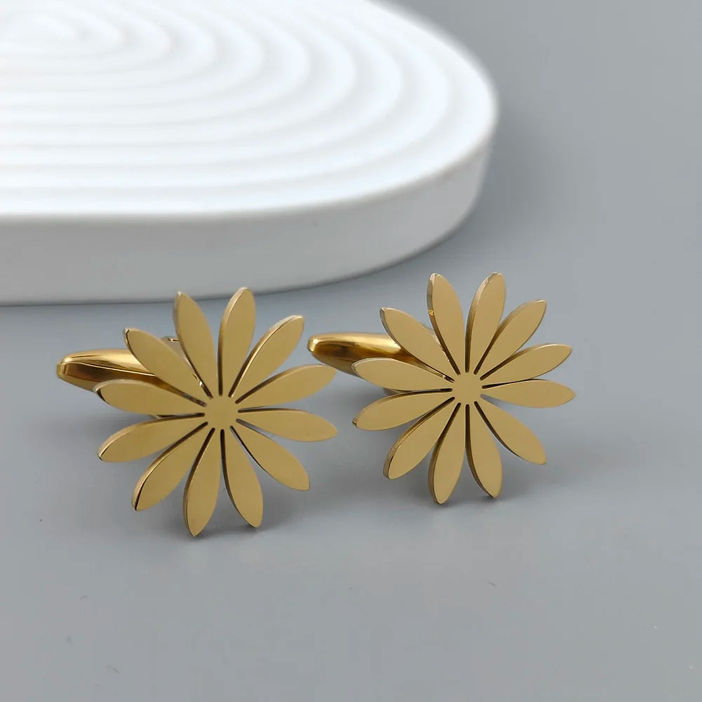 Edelstahl Manschettenknöpfe – Elegantes Gänseblümchen Design | Modische Reversnadeln & Geschenk für Freunde Kaufschwan® Gold