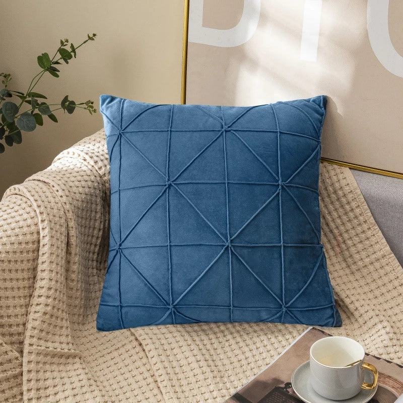 Samt Kissenbezüge | Kariertes Gitter Design | Dekorative Kissenhüllen in Weihnachtsrot für Sofa & Wohnkultur Kaufschwan® Blau 45x45cm 2er Set