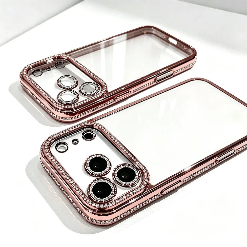 Funkelnde Strass-Schutzhülle für iPhone 18 Pro & iPhone 18 Pro Max – Transparente Hülle mit Veredelten Glitzerdetails Kaufschwan® Rosa iPhone 18 Pro