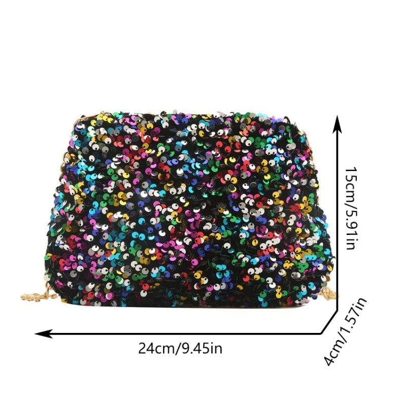 Pailletten Crossbody Kettentasche – Einfarbige Schultertasche, Underarm Bag & Abend Clutch Handtasche für Damen Kaufschwan®