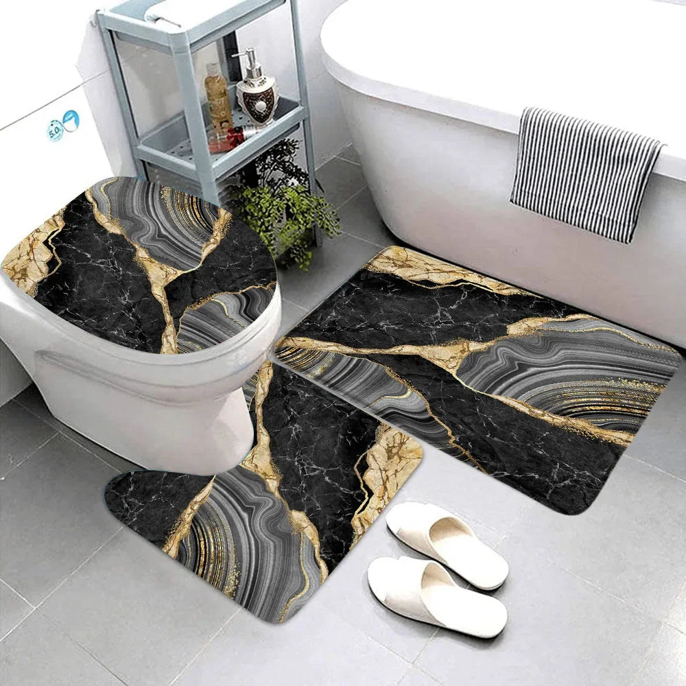 3-teiliges Badematten-Set Schwarz Marmor – Gold & Grau, Rutschfest, Geometrisches Design Kaufschwan® Abbildung 9 40X60CM