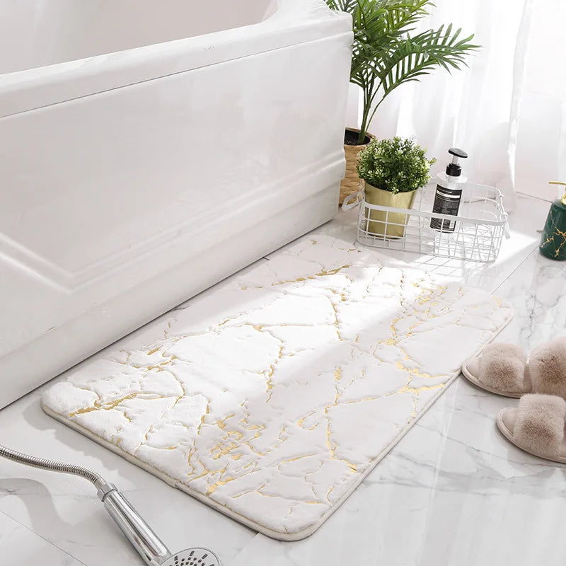 Inyahome Badematte Weiß & Gold – Weich, Rutschfest, Saugfähig Kaufschwan® Cremeweiß 60x90cm