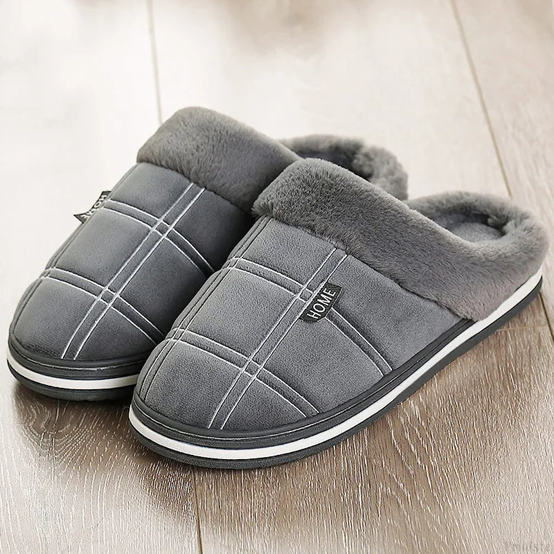 Herren Hausschuhe Kariert mit Memory-Schaum | Warme Plüsch Winter-Schuhe | Rutschfeste Hausschuhe Schwarz | Größe 50–51 Kaufschwan®