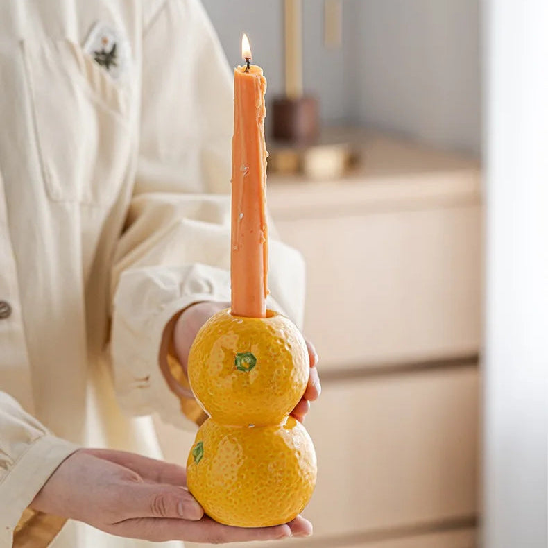 Keramik Früchte Kerzenhalter – Zitronen-, Orangen- & Erdbeer-Figuren Kerzenständer für Tisch- & Wohndekoration Kaufschwan®