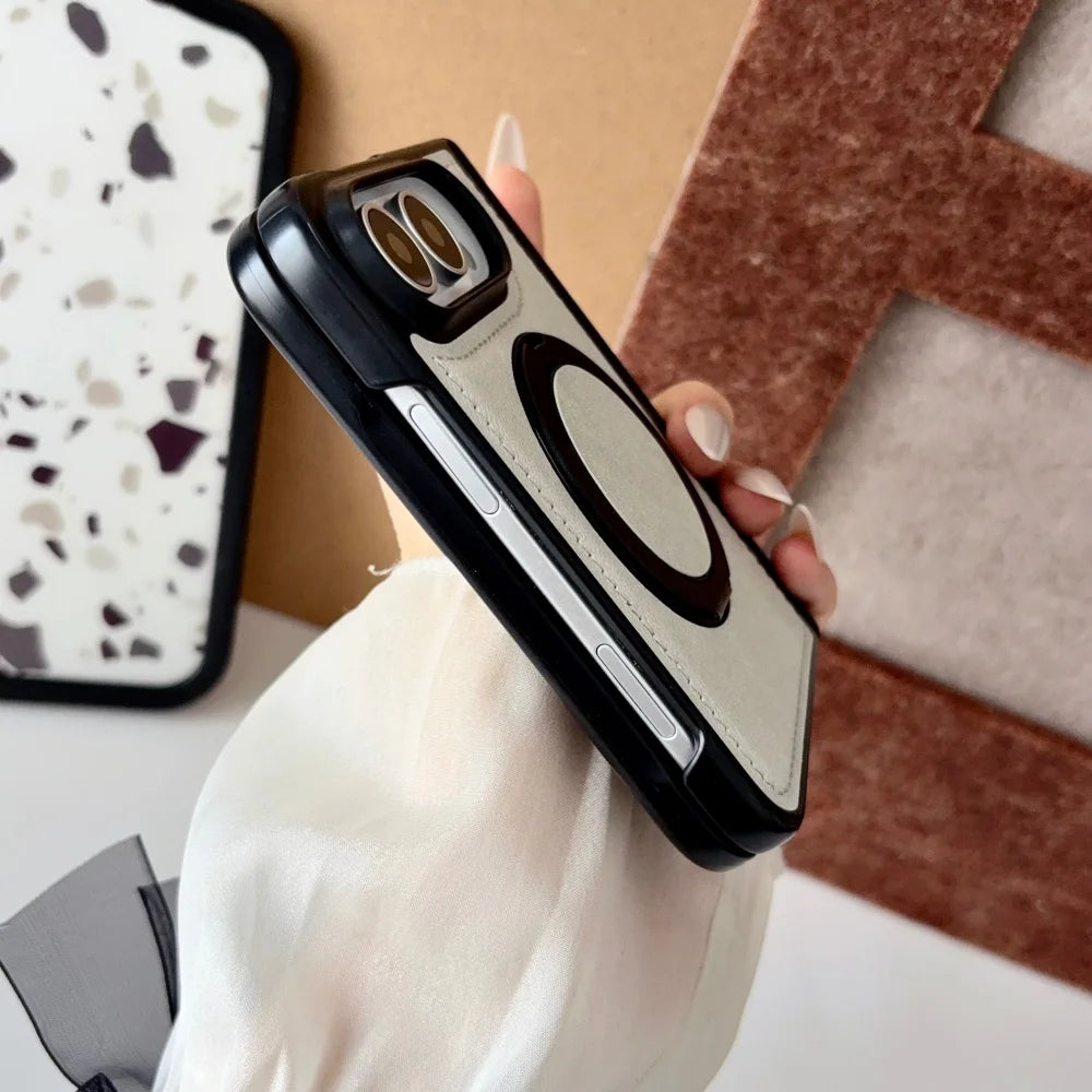 Luxuriöse Retro-Schutzhülle in Lederoptik für iPhone Duo 18 Fold und 18 Duo – Magnetische MagSafe-Kompatible Hülle mit Drehbarem Ständer und Stoßschutz Kaufschwan®