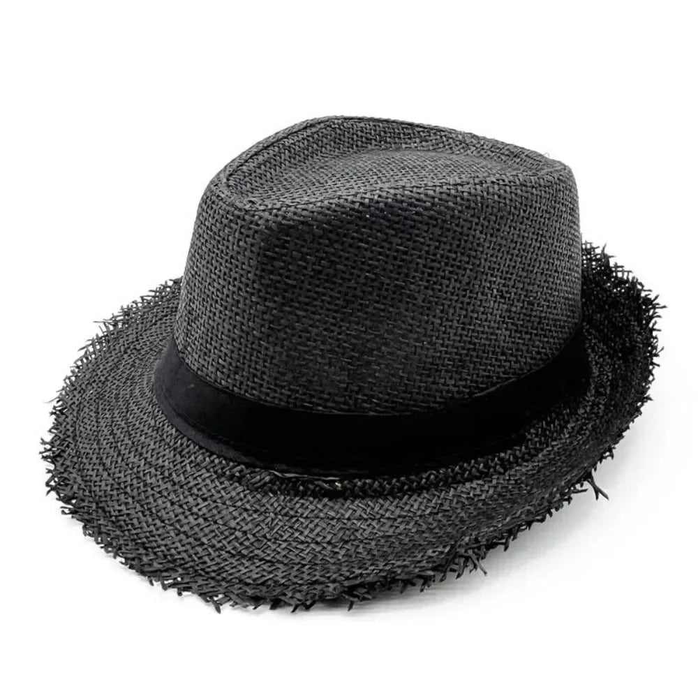 Strohhut für Damen & Herren – Atmungsaktiver Cowboy Sonnenhut mit breiter Krempe, Sommer Beach Jazz Cap Kaufschwan® Schwarz