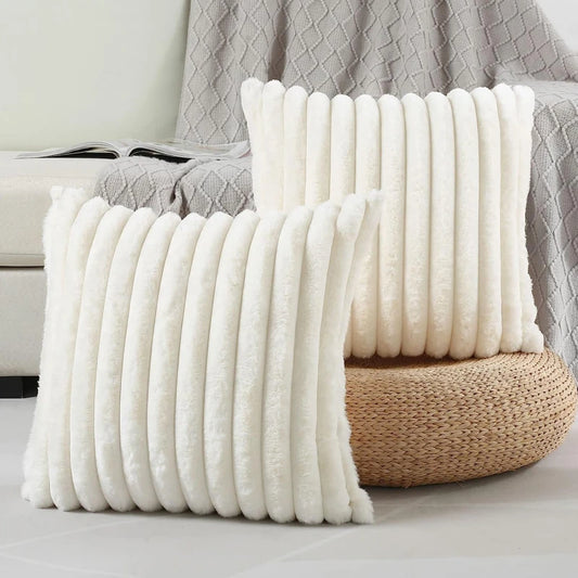 Weiß & Rosa Dekorativer Kissenbezug | Flauschiger Weicher Überwurf für Sofa, Couch & Wohnkultur | 45x45cm Kaufschwan®