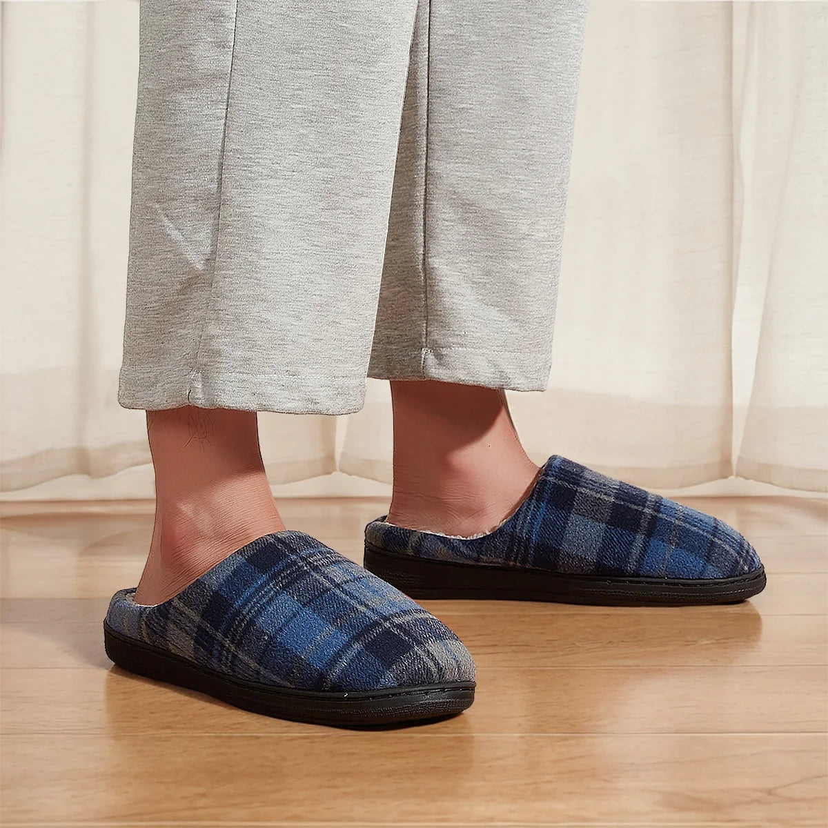 Herren Plüsch Hausschuhe | Bequeme Memory Foam Schuhe | Winter Warm & Weich Schlafzimmer Hausschuhe