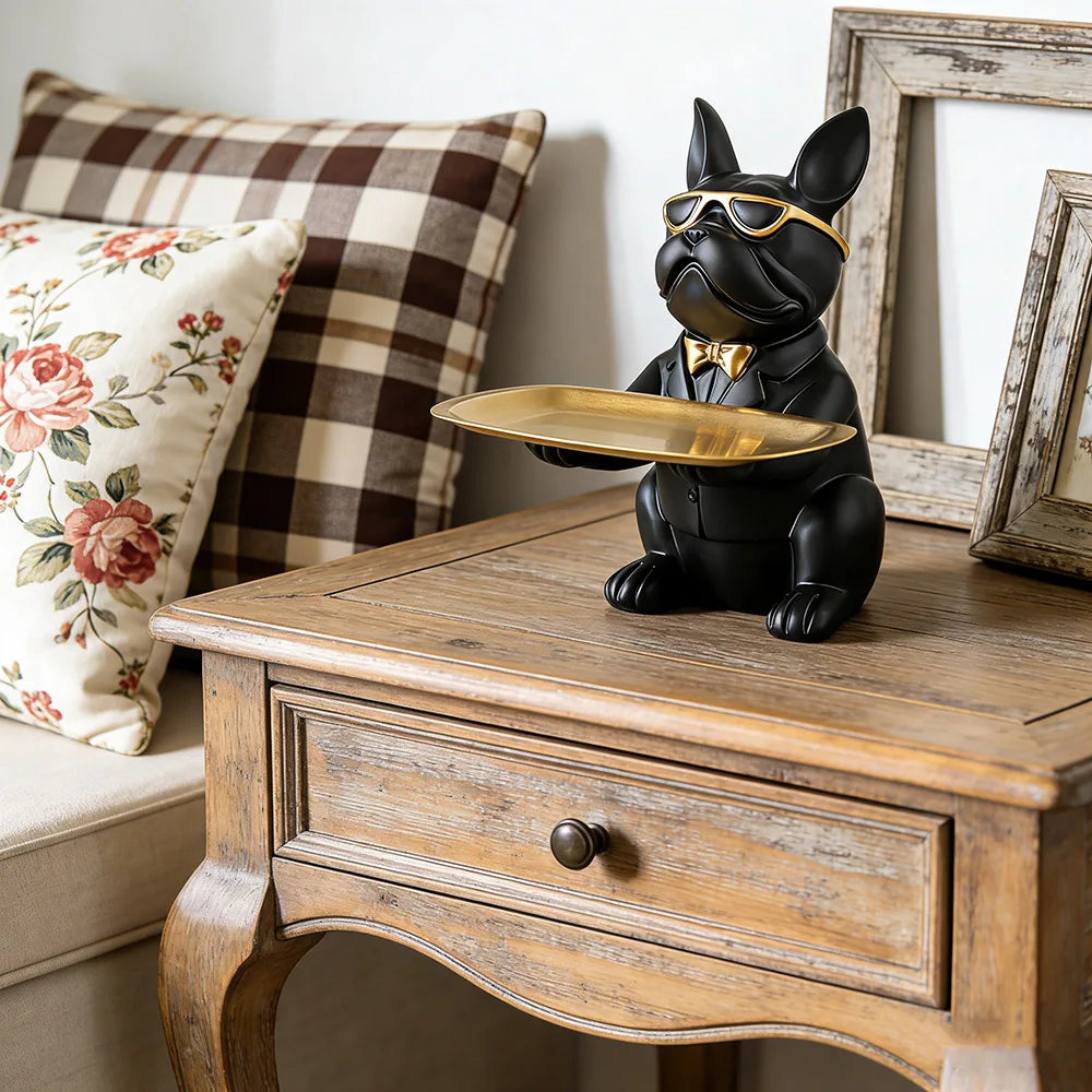 Kreative Bulldoggen-Tablett Statue – Tierische Dekoration mit Ablage für Wohnzimmer, Schlafzimmer und Geschenkidee Kaufschwan®