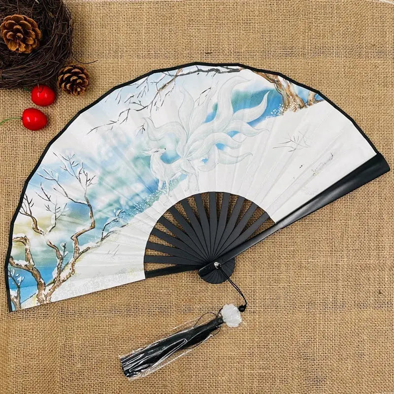 Retro Drachen Faltfächer | Beidseitiger Seidenstoff Handfächer | 8-Zoll Tragbarer Chinesischer Hanfu Fächer für Damen & Herren Kaufschwan®