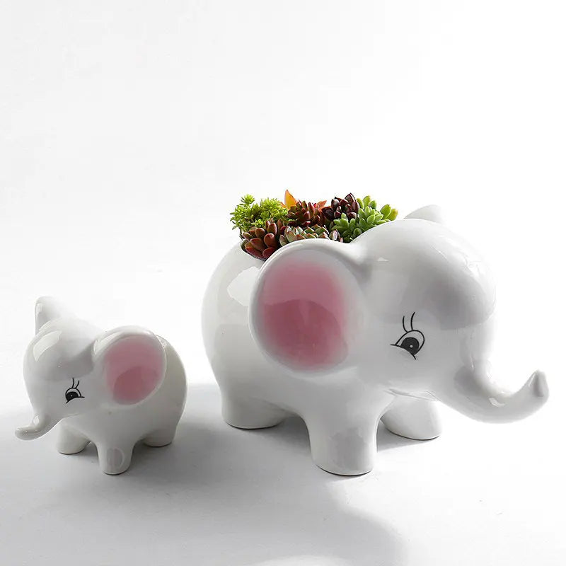 Kreativer Keramik Mini Blumentopf – Niedlicher Weißer Baby Elefant Sukkulenten Topf | Tisch Deko Ornament Kaufschwan®